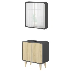 Badmöbel-Set Arla Anthrazit/Eiche 2 Teile Vicco