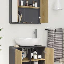 Badmöbel-Set Arla Anthrazit/Eiche 2 Teile Vicco
