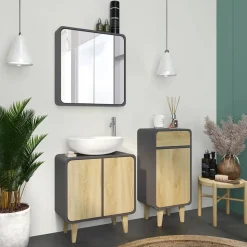 Badmöbel-Set Arla Anthrazit/Eiche 3 Teile, mit Midischrank Vicco