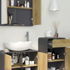 Badmöbel-Set Arla Anthrazit/Eiche 3 Teile, mit Midischrank Vicco