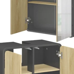 Badmöbel-Set Arla Anthrazit/Eiche 3 Teile, mit Midischrank Vicco