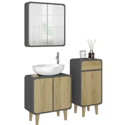 Badmöbel-Set Arla Anthrazit/Eiche 3 Teile, mit Midischrank Vicco