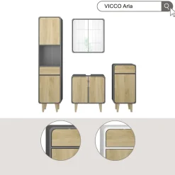 Badmöbel-Set Arla Anthrazit/Eiche 3 Teile, mit Midischrank Vicco