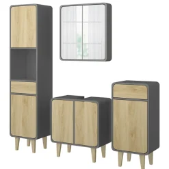 Badmöbel-Set Arla Anthrazit/Eiche 4 Teile Vicco