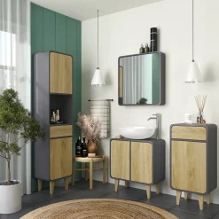 Badmöbel-Set Arla Anthrazit/Eiche 4 Teile Vicco