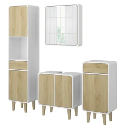 Badmöbel-Set Arla Weiß/Eiche 4 Teile Vicco