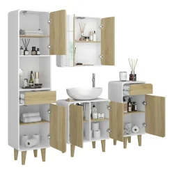 Badmöbel-Set Arla Weiß/Eiche 4 Teile Vicco