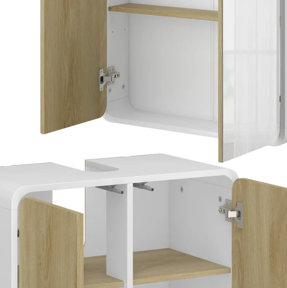 Badmöbel-Set Arla Weiß/Eiche 3 Teile, mit Midischrank Vicco