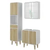 Badmöbel-Set Arla Weiß/Eiche 3 Teile, mit Hochschrank Vicco