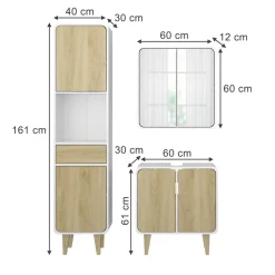 Badmöbel-Set Arla Weiß/Eiche 3 Teile, mit Hochschrank Vicco