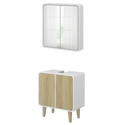 Badmöbel-Set Arla Weiß/Eiche 2 Teile Vicco