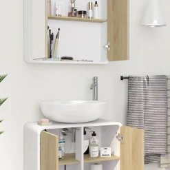 Badmöbel-Set Arla Weiß/Eiche 2 Teile Vicco