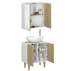 Badmöbel-Set Arla Weiß/Eiche 2 Teile Vicco