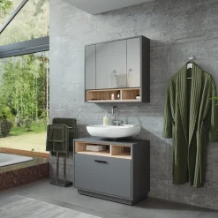 Badmöbel-Set Beatrice Anthrazit/Sonoma 2 Teile Vicco