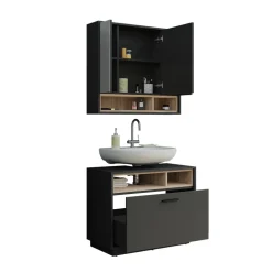 Badmöbel-Set Beatrice Anthrazit/Sonoma 2 Teile Vicco