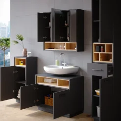 Badmöbel-Set Beatrice Anthrazit 4 Teile Vicco