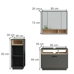 Badmöbel-Set Beatrice Anthrazit/Sonoma 3 Teile mit Midischrank Vicco