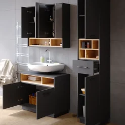 Badmöbel-Set Beatrice Anthrazit 3 Teile, mit Hochschrank Vicco