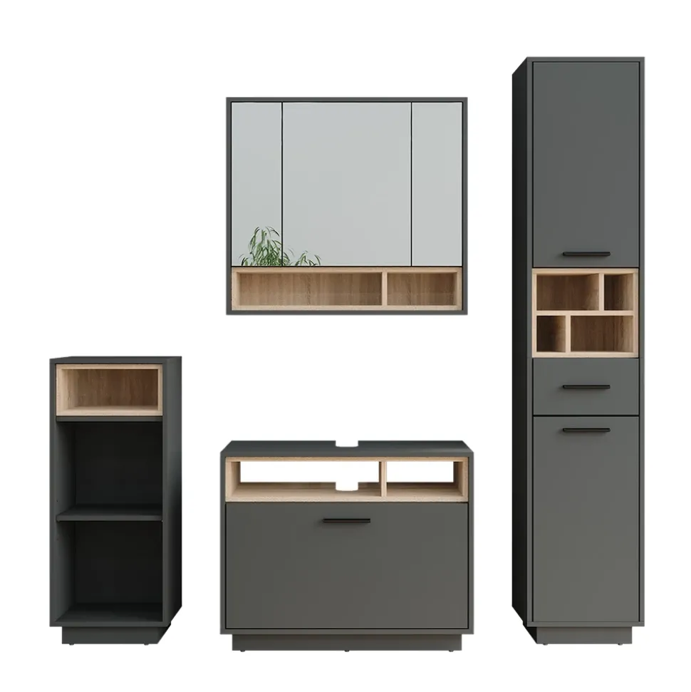 Badmöbel-Set Beatrice Anthrazit/Sonoma Set 4 Vicco