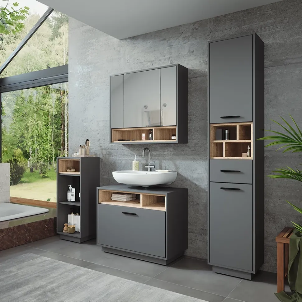 Badmöbel-Set Beatrice Anthrazit/Sonoma Set 4 Vicco