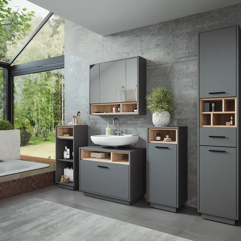 Badmöbel-Set Beatrice Anthrazit/Sonoma Set 4 Vicco