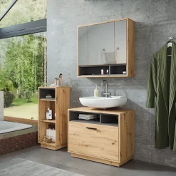Badmöbel-Set Beatrice Artisan Eiche/Anthrazit 3 Teile mit Midischrank Vicco
