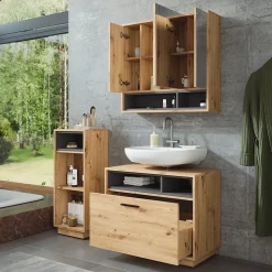 Badmöbel-Set Beatrice Artisan Eiche/Anthrazit 3 Teile mit Midischrank Vicco