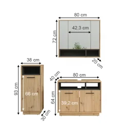 Badmöbel-Set Beatrice Artisan-Eiche 3 Teile Vicco