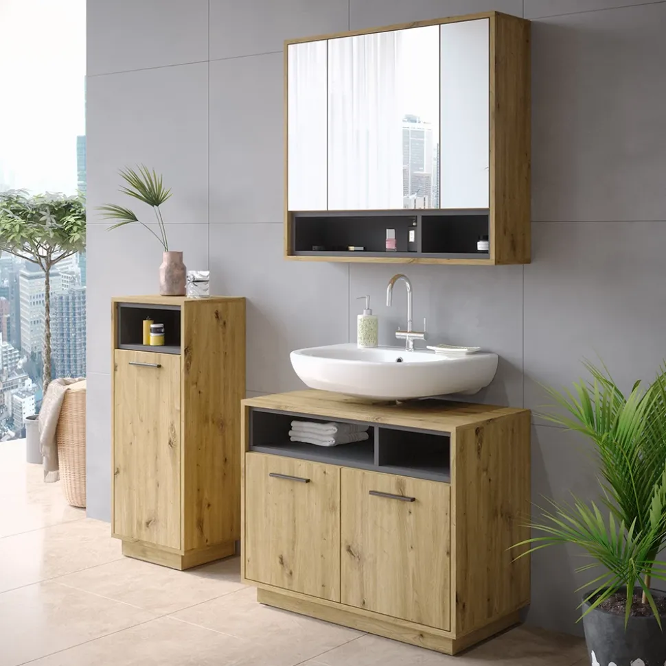 Badmöbel-Set Beatrice Artisan-Eiche 3 Teile Vicco