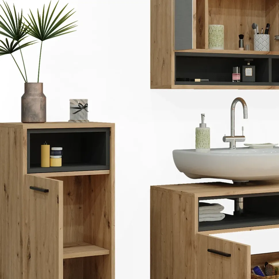 Badmöbel-Set Beatrice Artisan-Eiche 3 Teile Vicco