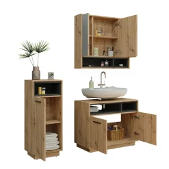 Badmöbel-Set Beatrice Artisan-Eiche 3 Teile Vicco