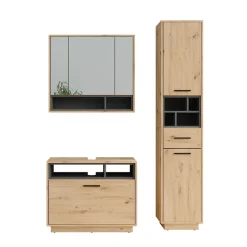 Badmöbel-Set Beatrice Artisan Eiche/Anthrazit 3 Teile mit Hochschrank Vicco