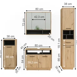Badmöbel-Set Beatrice Artisan-Eiche 4 Teile Vicco