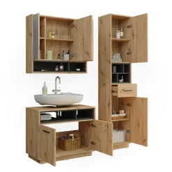 Badmöbel-Set Beatrice Artisan-Eiche 3 Teile, mit Hochschrank Vicco