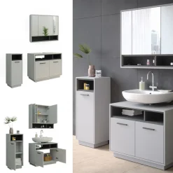 Badmöbel-Set Beatrice Grau 3 Teile Vicco