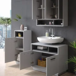 Badmöbel-Set Beatrice Grau 3 Teile Vicco