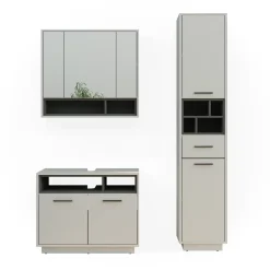 Badmöbel-Set Beatrice Grau 3 Teile, mit Hochschrank Vicco