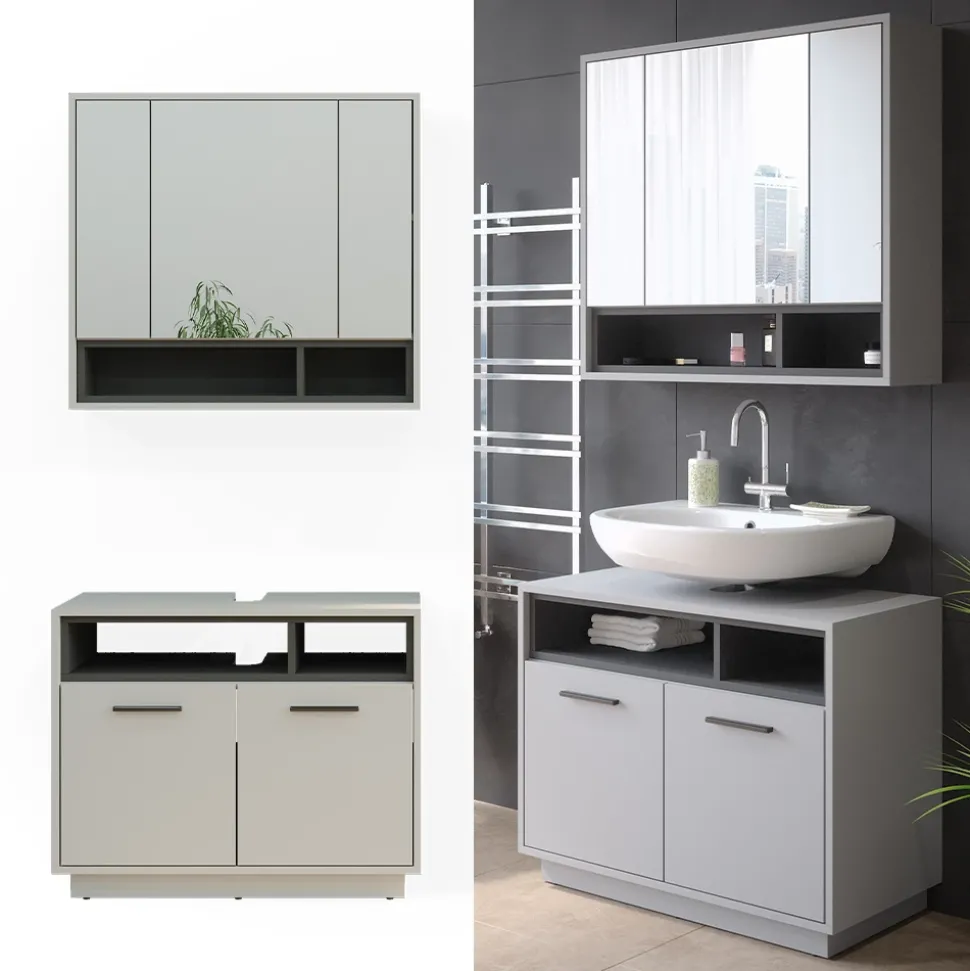 Badmöbel-Set Beatrice Grau 2 Teile Vicco