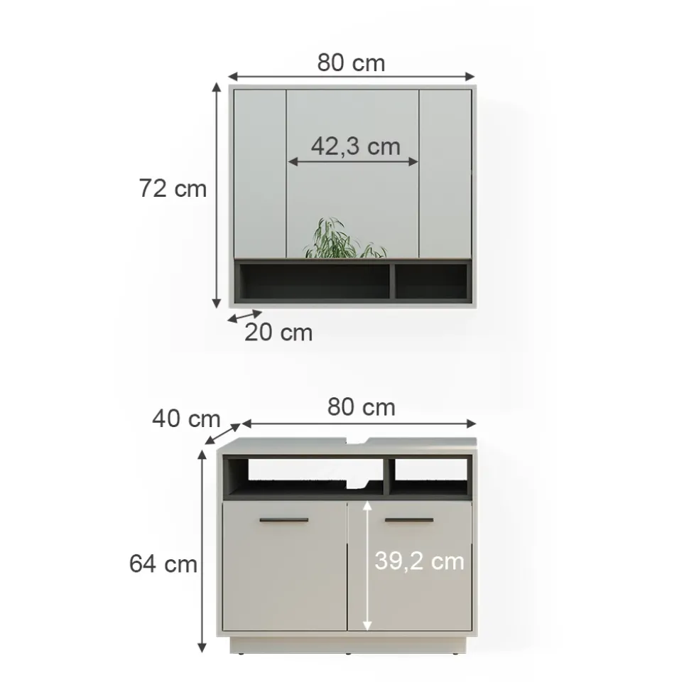 Badmöbel-Set Beatrice Grau 2 Teile Vicco