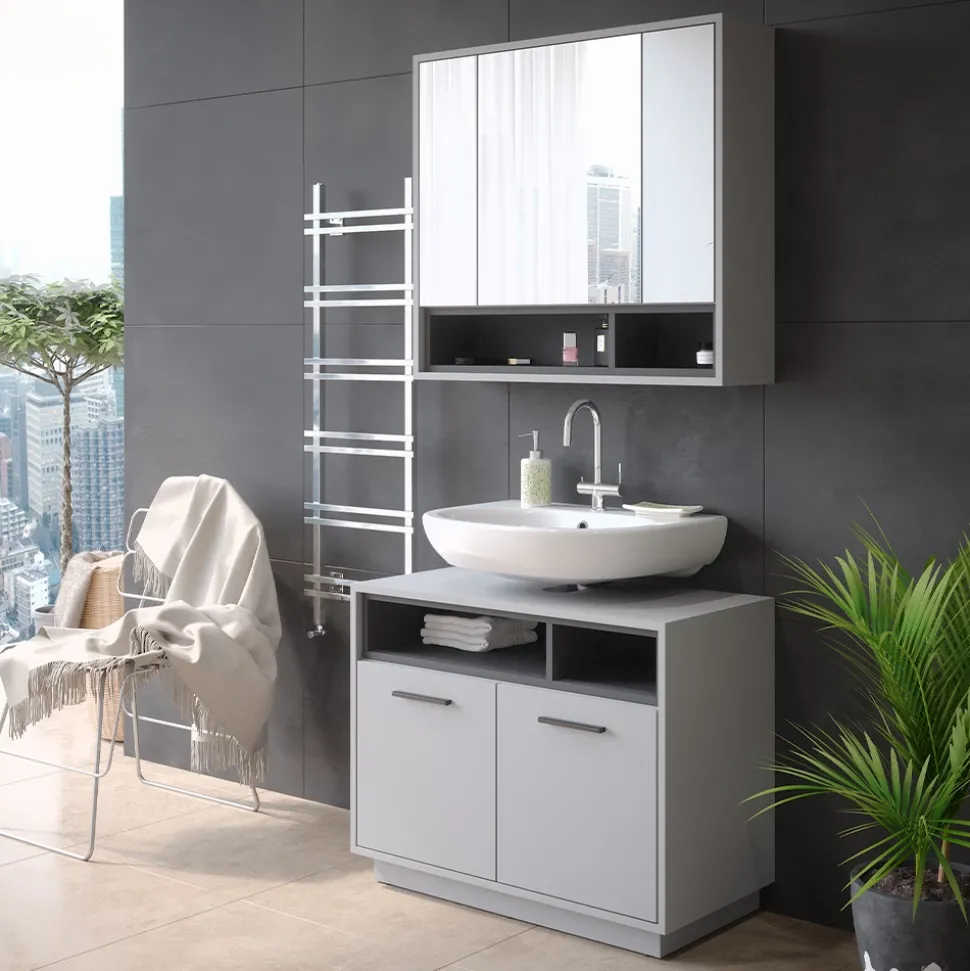 Badmöbel-Set Beatrice Grau 2 Teile Vicco