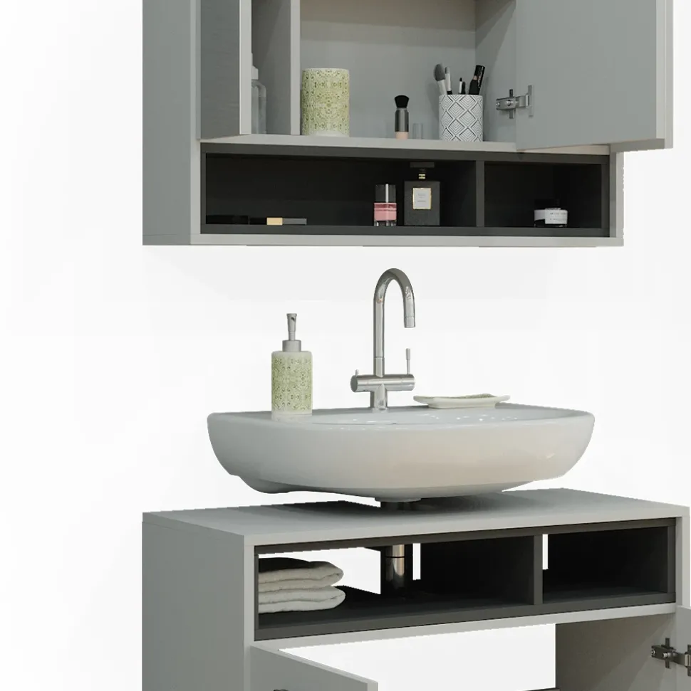 Badmöbel-Set Beatrice Grau 2 Teile Vicco