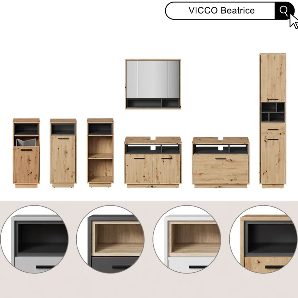 Badmöbel-Set Beatrice Grau 2 Teile Vicco