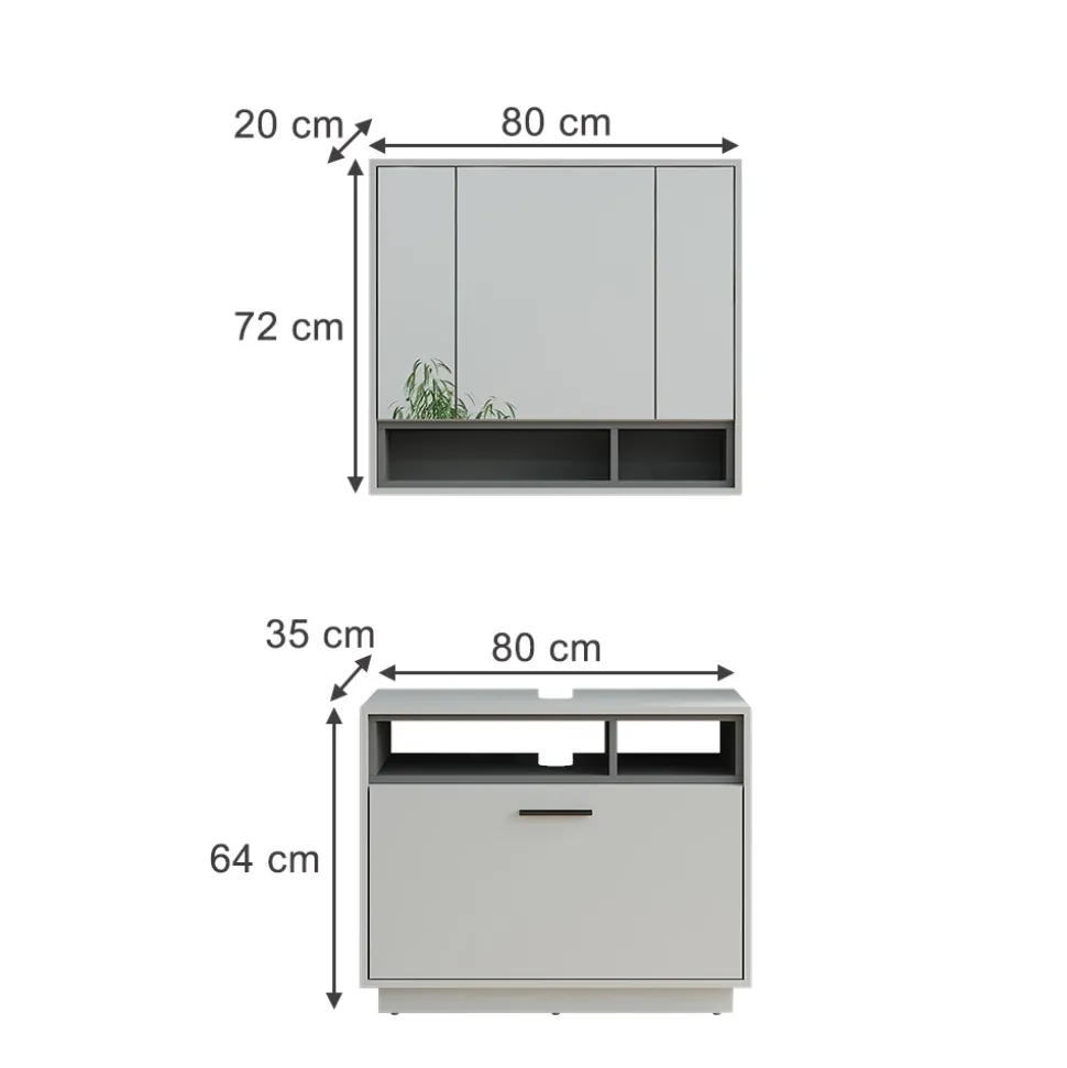 Badmöbel-Set Beatrice Grau/Anthrazit 2 Teile Vicco