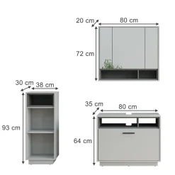 Badmöbel-Set Beatrice Grau/Anthrazit 3 Teile mit Midischrank Vicco