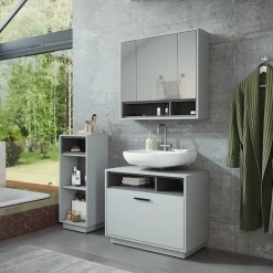 Badmöbel-Set Beatrice Grau/Anthrazit 3 Teile mit Midischrank Vicco