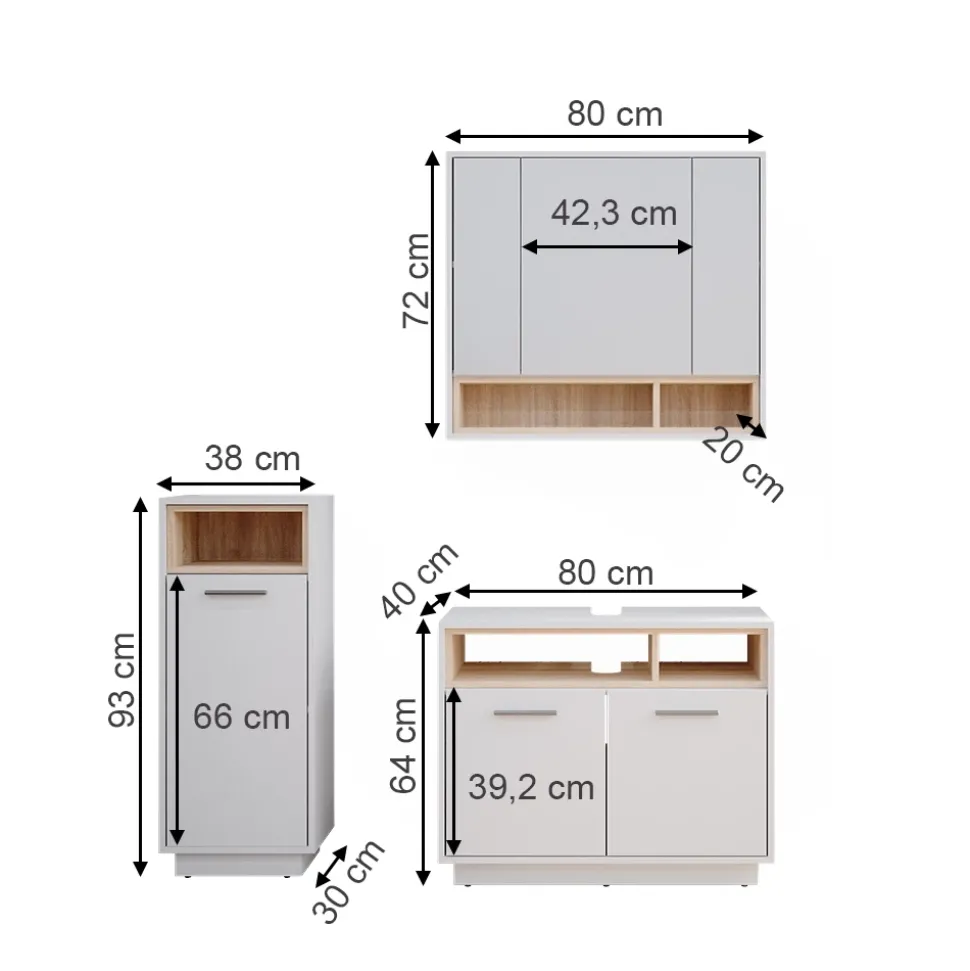 Badmöbel-Set Beatrice Weiß 3 Teile Vicco