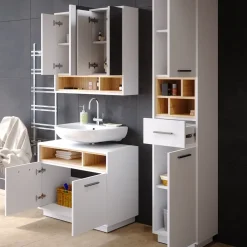 Badmöbel-Set Beatrice Weiß 3 Teile, mit Hochschrank Vicco