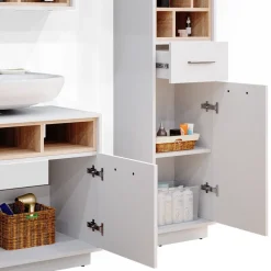 Badmöbel-Set Beatrice Weiß 3 Teile, mit Hochschrank Vicco