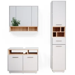 Badmöbel-Set Beatrice Weiß 3 Teile, mit Hochschrank Vicco