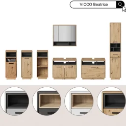 Badmöbel-Set Beatrice Weiß 3 Teile, mit Hochschrank Vicco